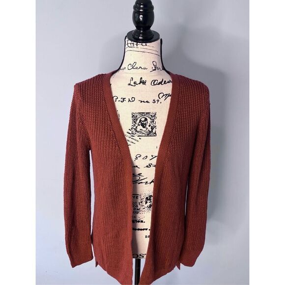 Pinque Jamelya Women's Size XS 100% Acrylic Cross Stitch Rust Brown Cardigan - Picture 3 of 9